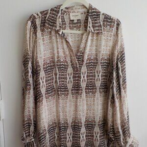 Haute Hippie Tribe Blouse - Long Sleeve - Semi Sheer - Browns - Large (561)